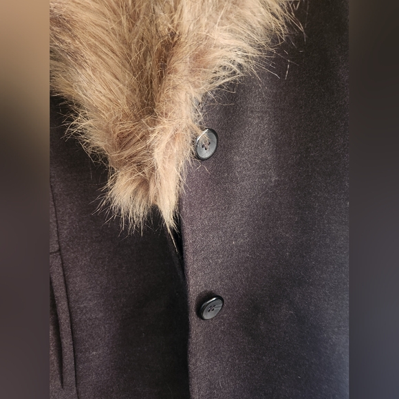 Fur Trim Button Front Autumn Winter Coat size Small - Picture 2 of 9